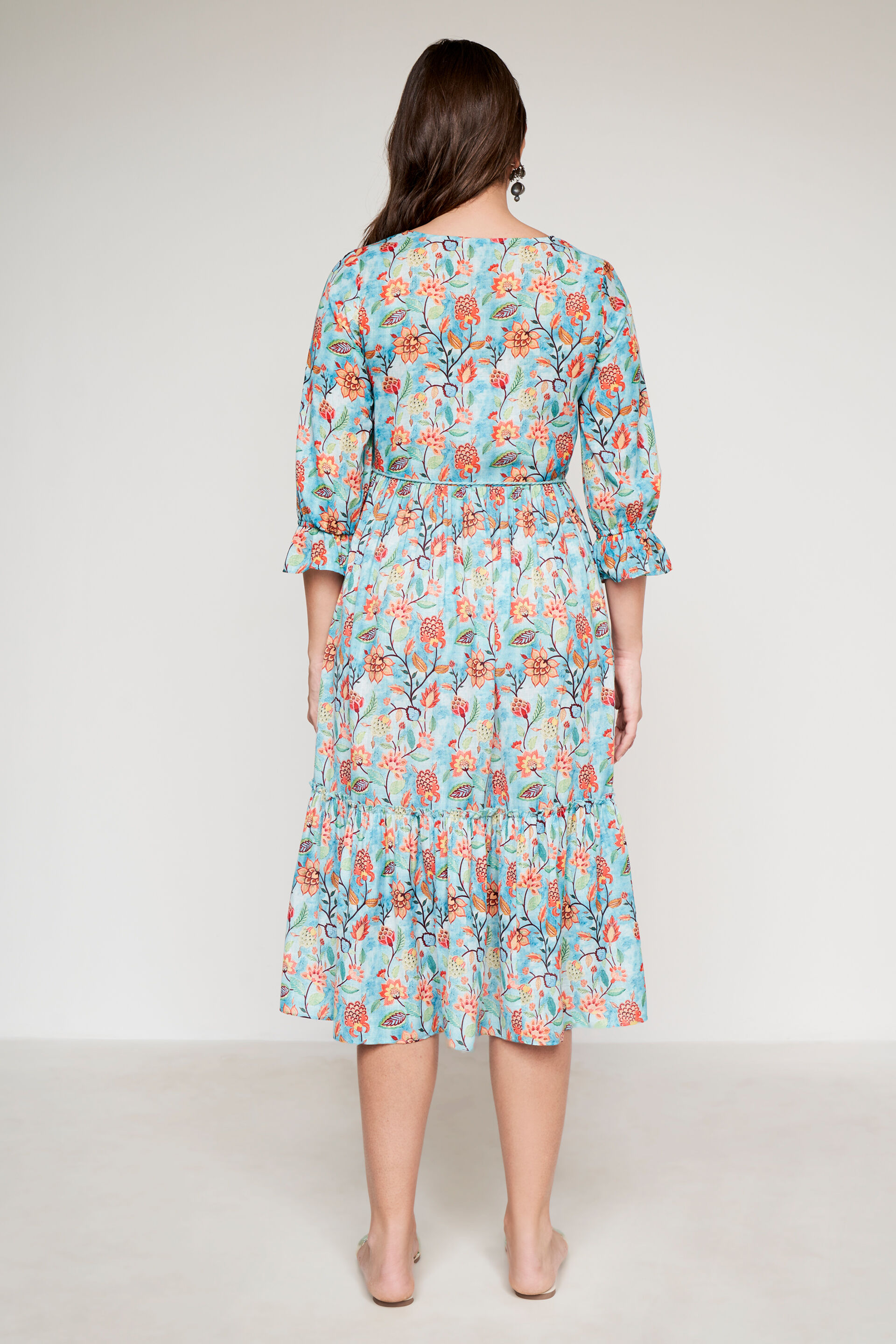 Blue Floral Flared Dress, Blue, image 5